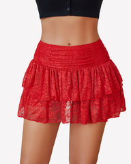 Lace Layered Mini Skirt Ruffle Skirt