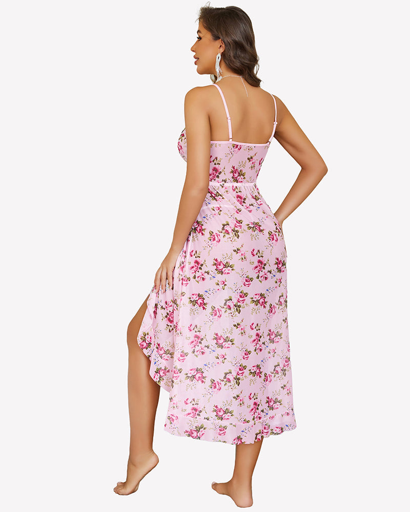 Faux Wrap V Neck Ruffle Hem Midi Dress