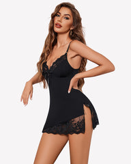 Lace Trim Chemise Side Split Nighty
