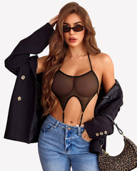 Mesh Bodysuit Halter Straps Sexy Lingerie
