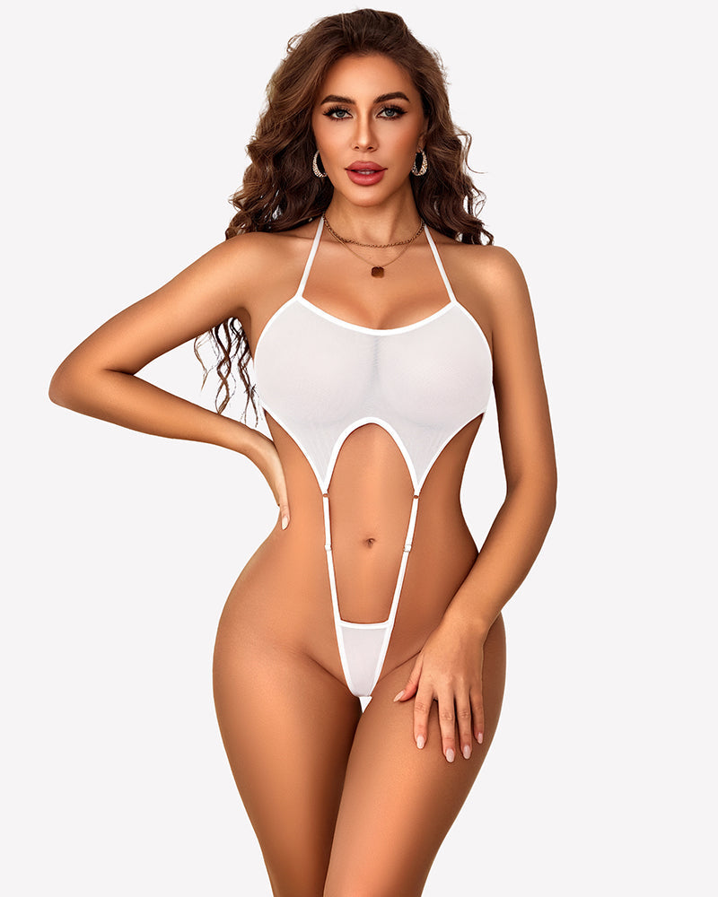 Mesh Bodysuit Halter Straps Sexy Lingerie
