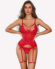 Underwire Lingerie Set - Strappy Lace Garter Cutout Corsets