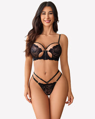 Lace Bra and Panty Set with Butterfly-Shaped Cutout