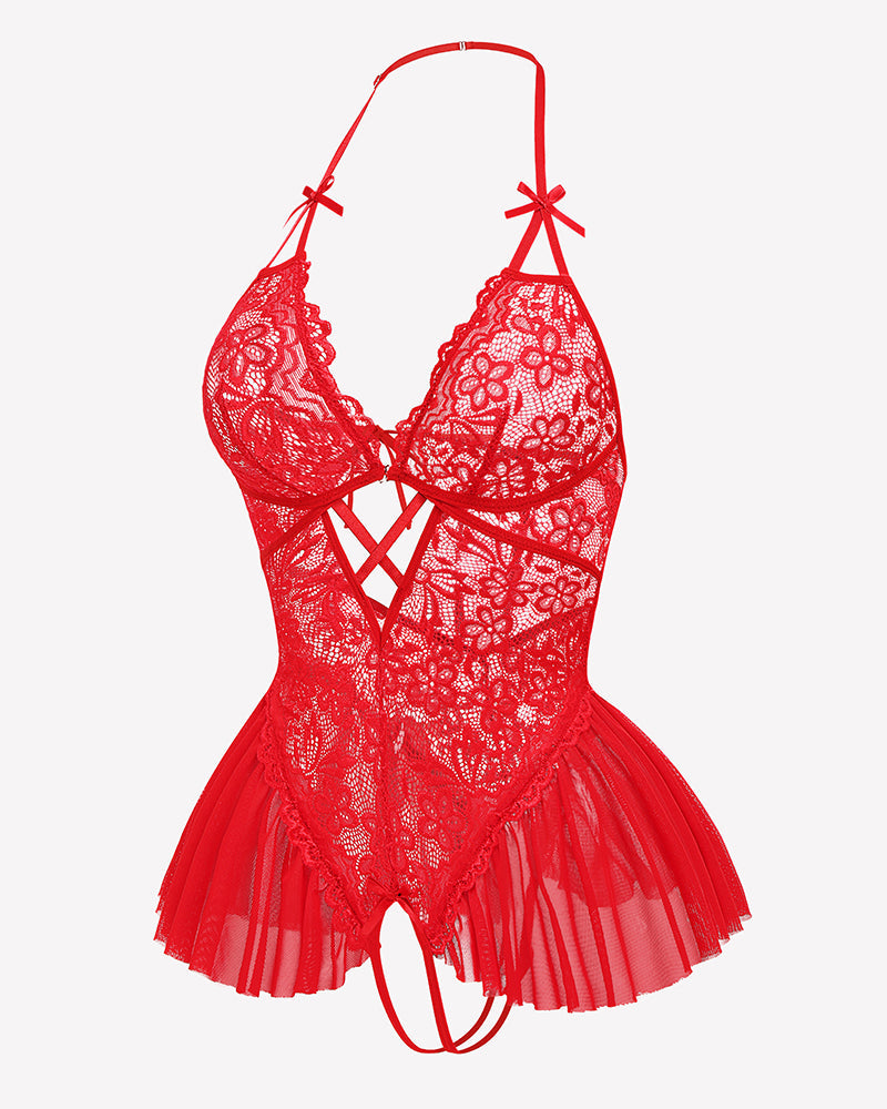 Lace Bodysuit V Neck Sleepwear One Piece