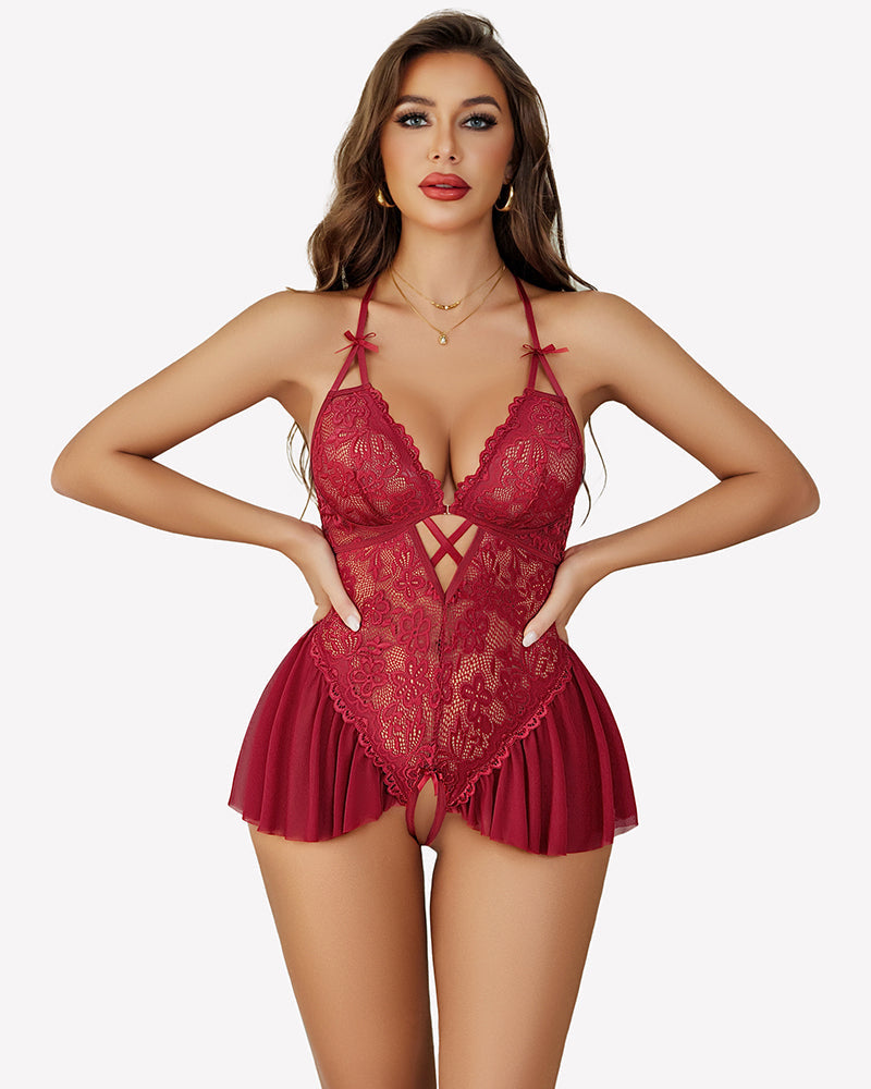 Lace Bodysuit V Neck Sleepwear One Piece