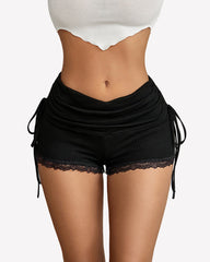 Y2k Side Drawstring Ruched Lace Shorts