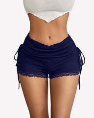Y2k Side Drawstring Ruched Lace Shorts