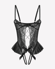 Lace Teddy Lingerie Cutout Ruffle Trim Bodysuit