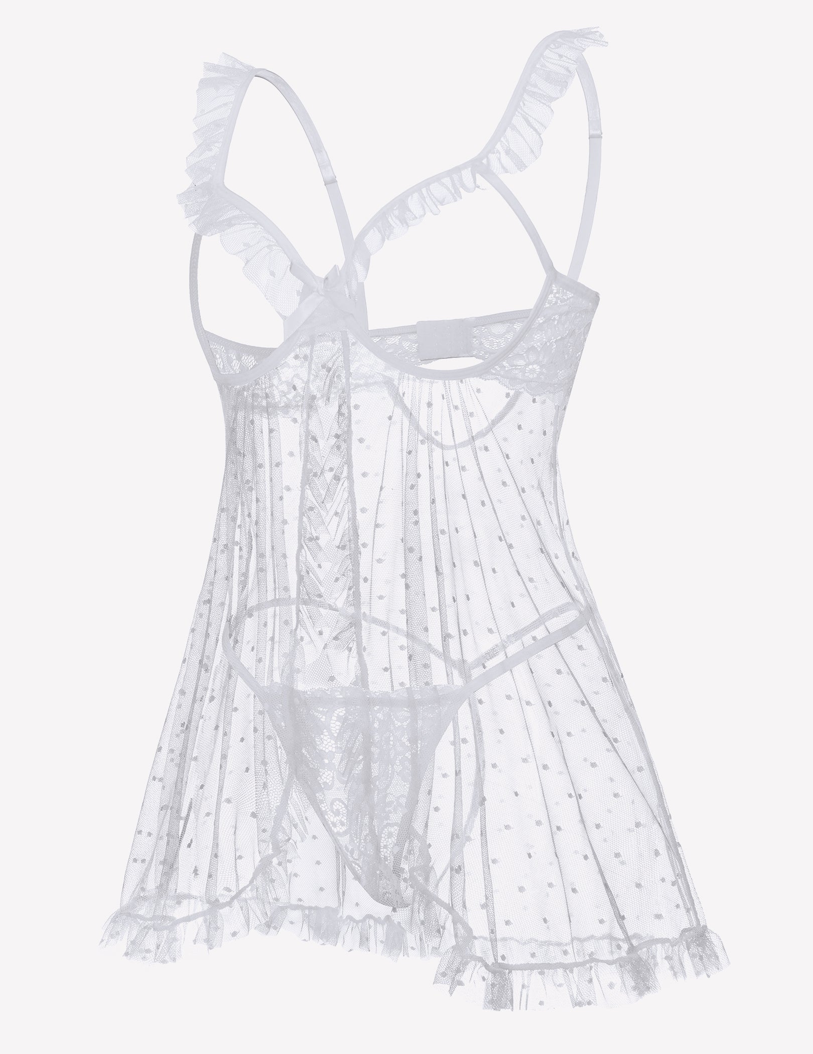 Polka Dots Open Front Ruffle Babydoll Cut Out Lingerie
