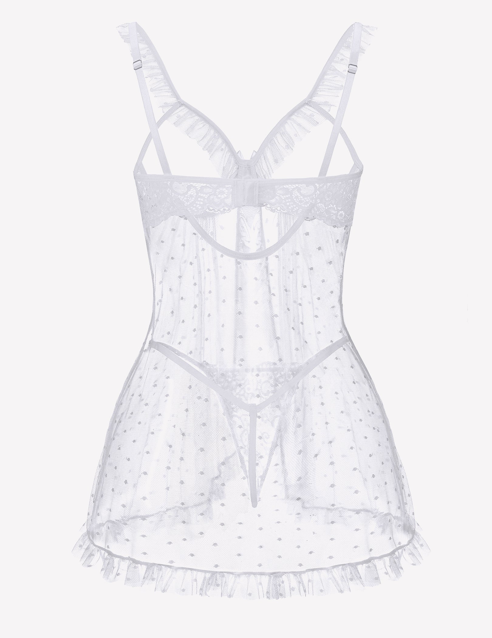 Polka Dots Open Front Ruffle Babydoll Cut Out Lingerie