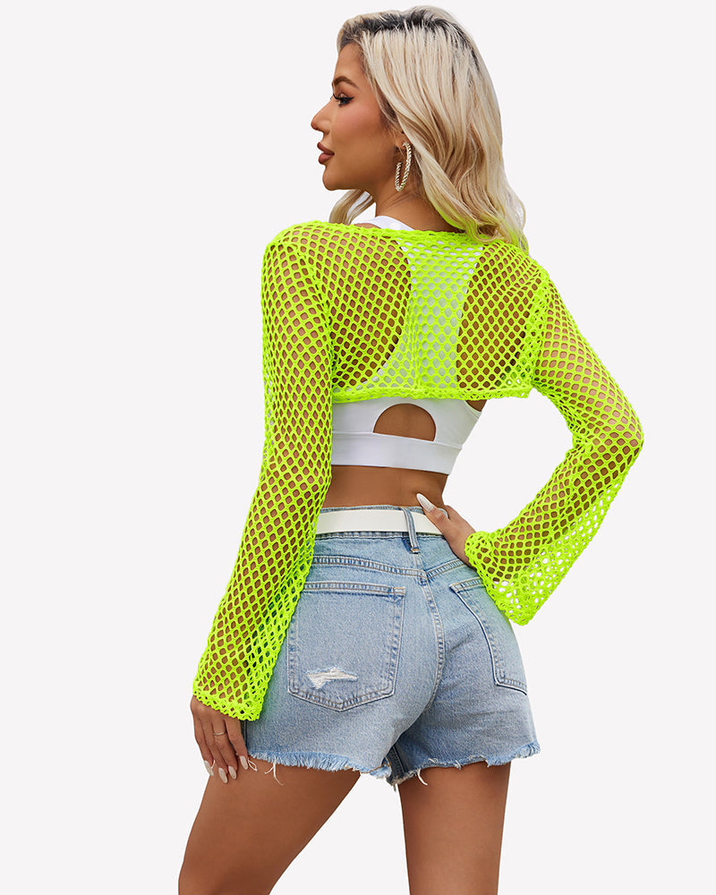 Fishnet Crop Tops Long Sleeve Y2k Tops