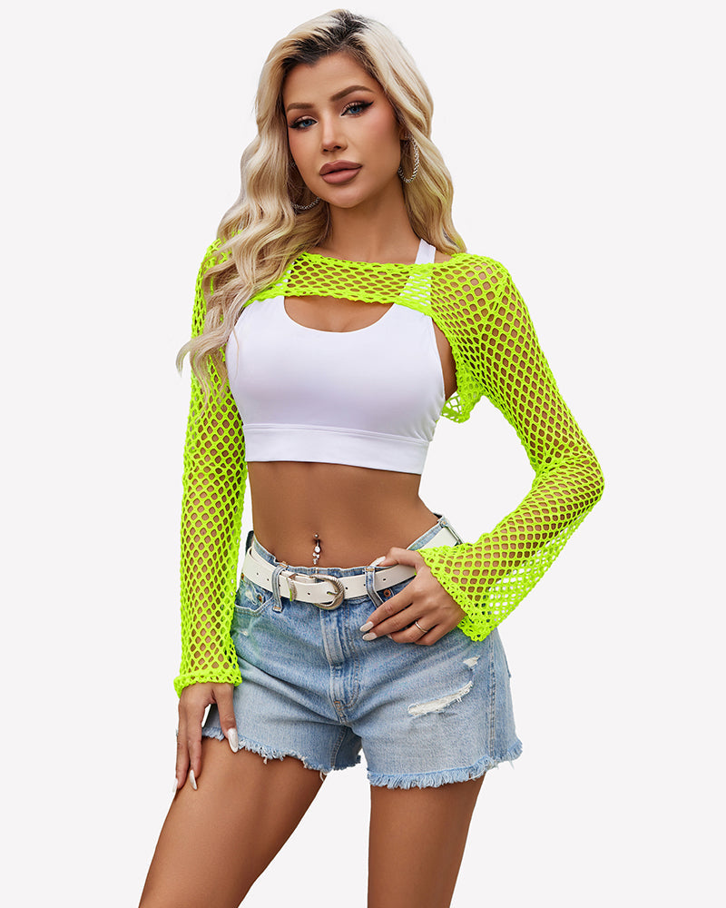Fishnet Crop Tops Long Sleeve Y2k Tops