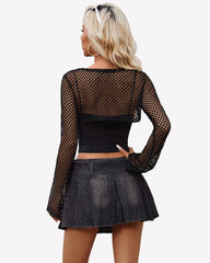 Fishnet Crop Tops Long Sleeve Y2k Tops