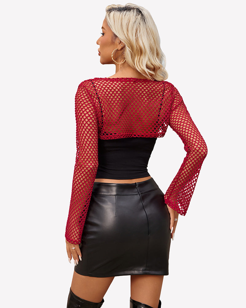 Fishnet Crop Tops Long Sleeve Y2k Tops