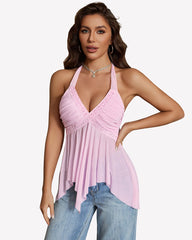 Halter Tops V Neck Sheer Mesh Going Out