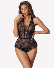 Halter Lace Teddy Bodysuit Backless One Piece Lingerie