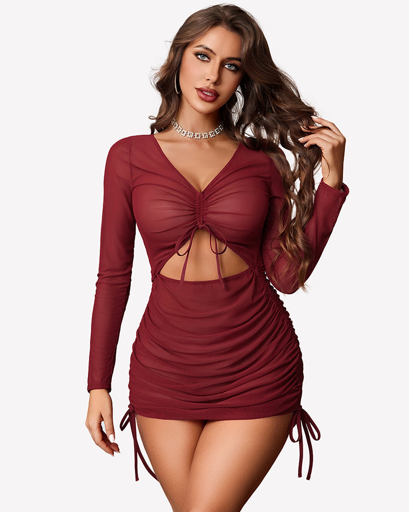 Mesh Bodycon Ruched See Through Mini Dress