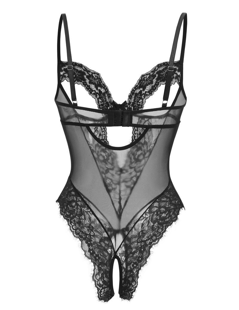 Sheer Deep V Lace Teddy Bodysuit
