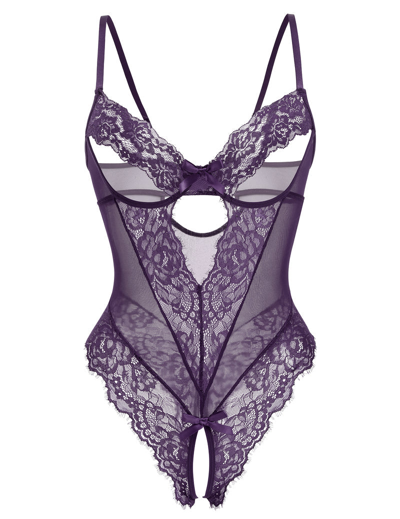 Sheer Deep V Lace Teddy Bodysuit