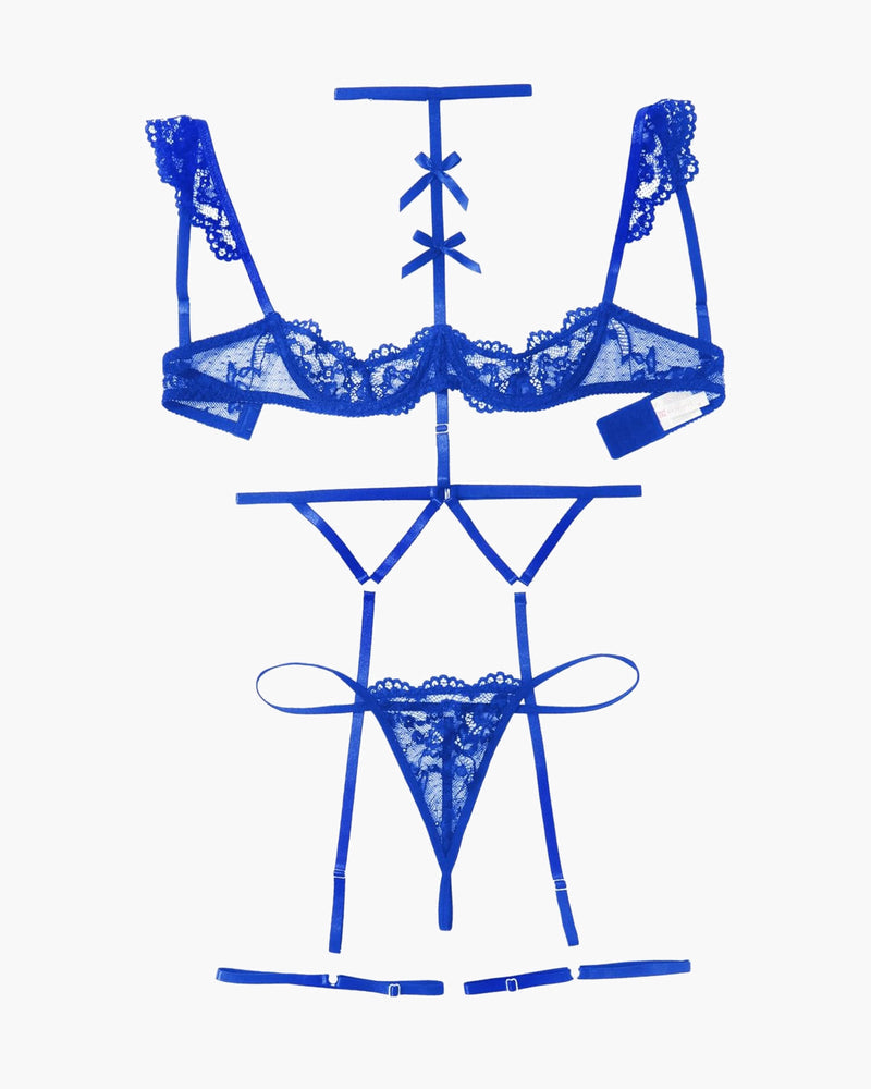 Lace Garter Belt Bra Choker 4-Piece Lingerie Set