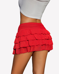 Mesh Flowy Ruffle Tiered Short Skirt