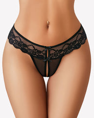 Lace T-back Floral Briefs Mesh Hollow Out G-String
