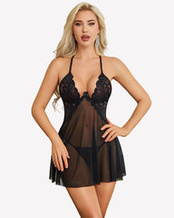 Lace Babydoll Dress Sheer Mesh Dress With Thong