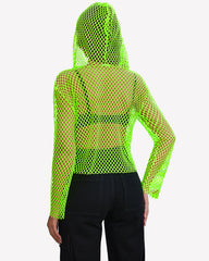 Fishnet Top Hoodie Long Sleeve Mesh Shirt