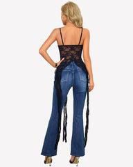 Lace Ruffle Camisole Top Open Front V Neck Going Out Top