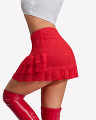 Y2K Lace Mini Skirt High Waist Ruffle A-Line Layered Skirt