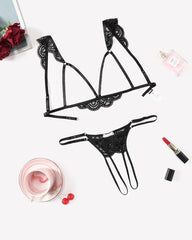 Floral Lace Cutout Bra Panty Lingerie Set