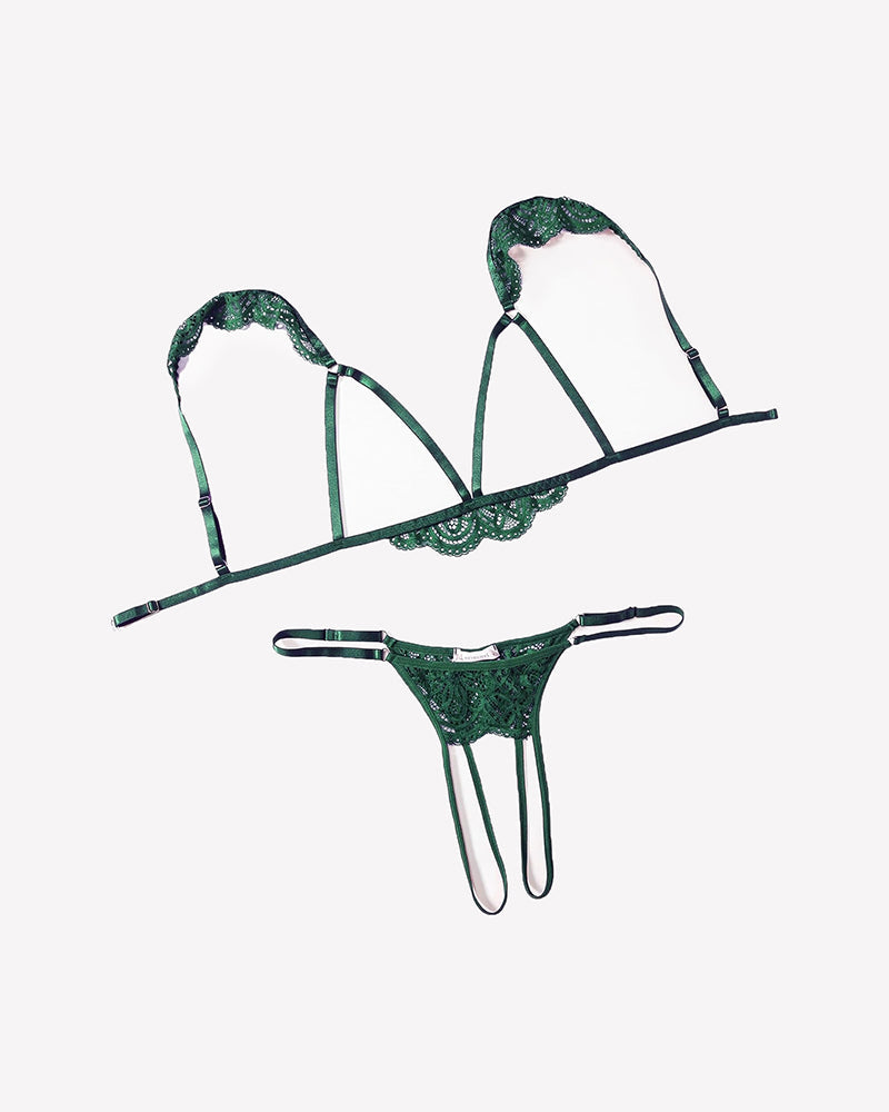 Floral Lace Cutout Bra Panty Lingerie Set