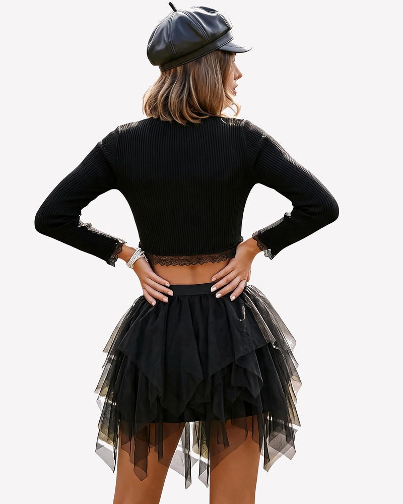Tulle Mini Skirt Layered Puffy Fairy A-Line Mesh Tutu with Lining