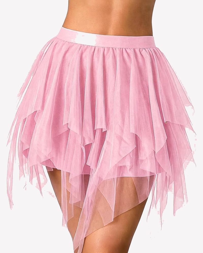 Tulle Mini Skirt Layered Puffy Fairy A-Line Mesh Tutu with Lining