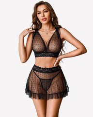 Lace Mesh Crop Top Mini Skirt 2-Piece Rave Set