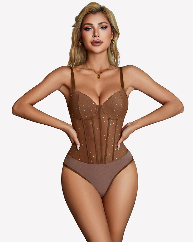 Sparkle Sheer Mesh Square Neck Bodysuit