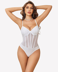 Sparkle Sheer Mesh Square Neck Bodysuit