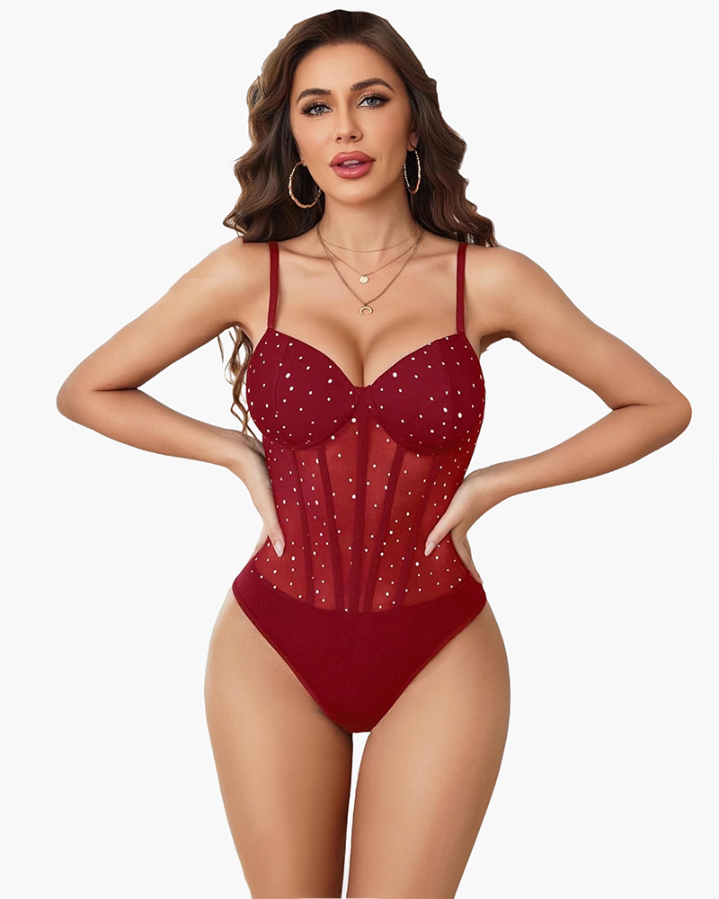 Sparkle Sheer Mesh Square Neck Bodysuit