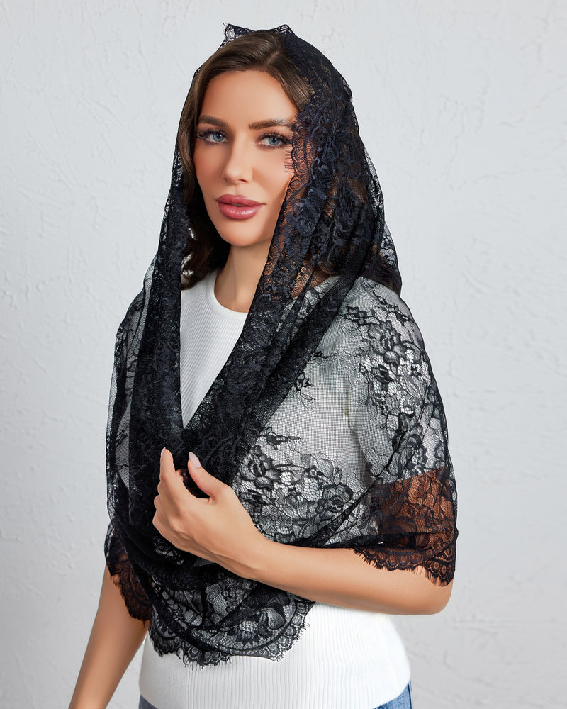 Lace Mantilla Chapel Veil with Satin Edge