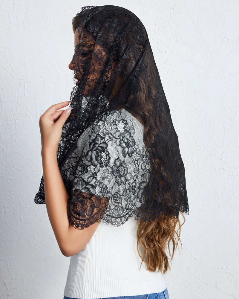 Lace Mantilla Chapel Veil with Satin Edge