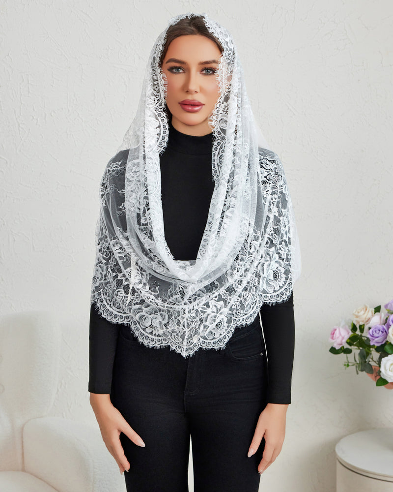 Lace Mantilla Chapel Veil with Satin Edge
