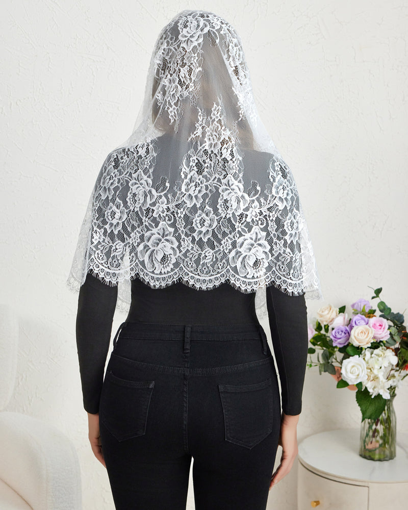 Lace Mantilla Chapel Veil with Satin Edge