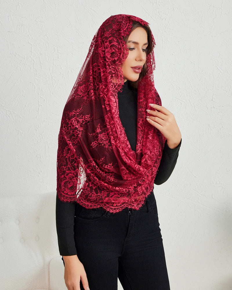 Lace Mantilla Chapel Veil with Satin Edge