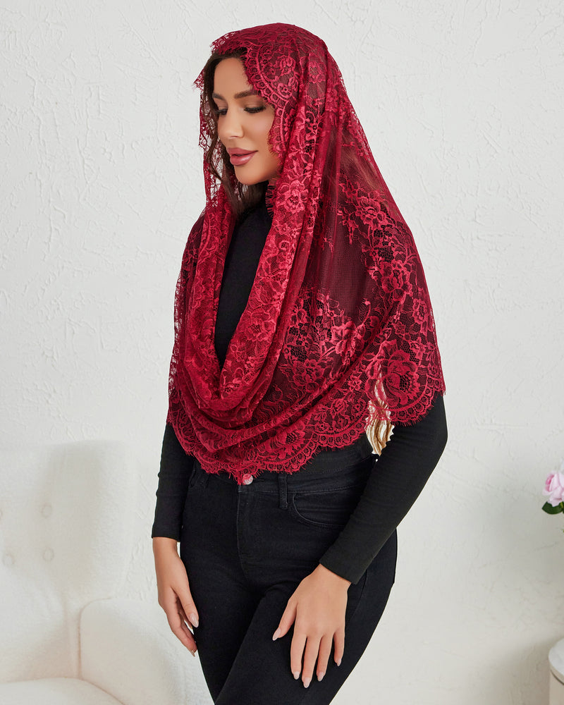 Lace Mantilla Chapel Veil with Satin Edge