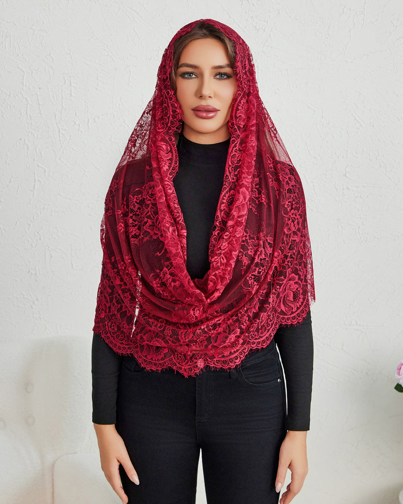 Lace Mantilla Chapel Veil with Satin Edge