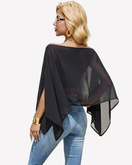 Off Shoulder Chiffon Blouse Batwing Sleeve Flowy Going Out Top