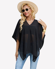 Off Shoulder Chiffon Blouse Batwing Sleeve Flowy Going Out Top