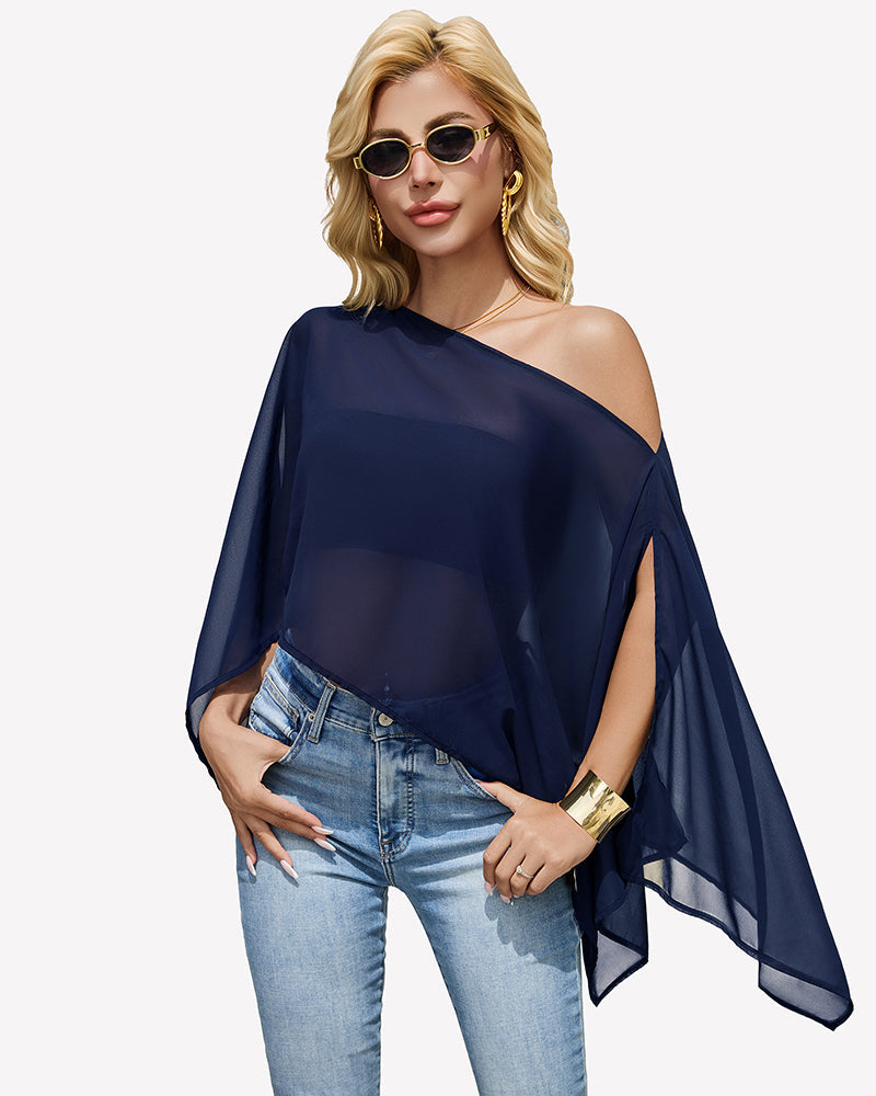Off Shoulder Chiffon Blouse Batwing Sleeve Flowy Going Out Top