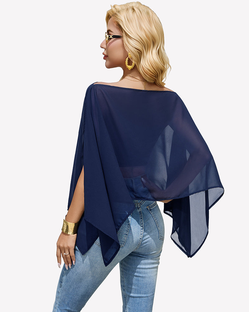 Off Shoulder Chiffon Blouse Batwing Sleeve Flowy Going Out Top