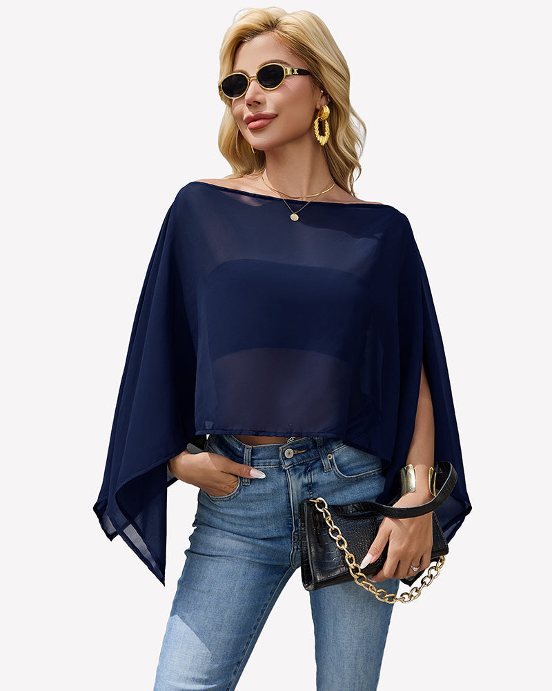 Off Shoulder Chiffon Blouse Batwing Sleeve Flowy Going Out Top
